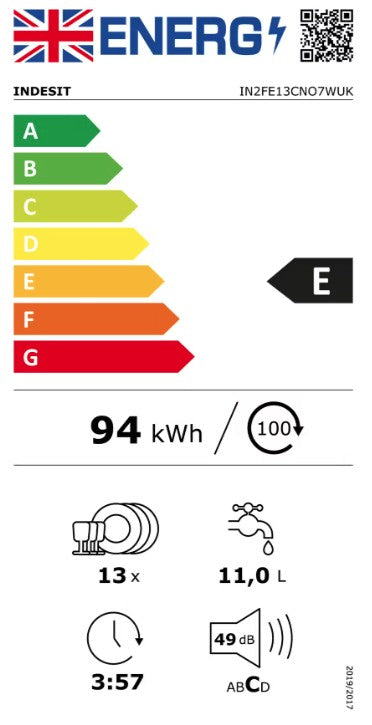 Indesit IN2FE13CNO7W Vrijstaande Vaatwasser 60 cm - Wit